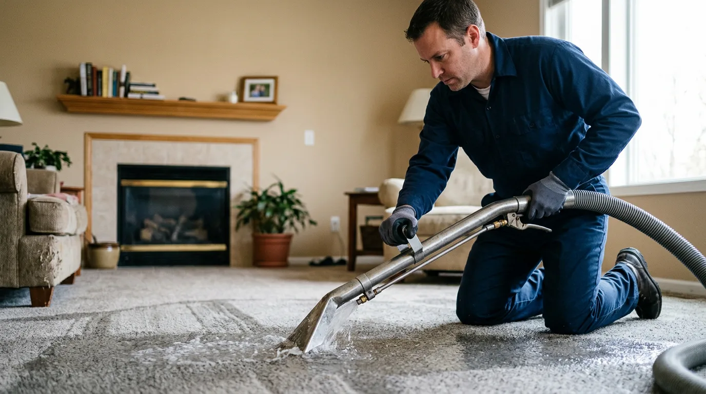 Water damage restoration technician working near Marissa, IL